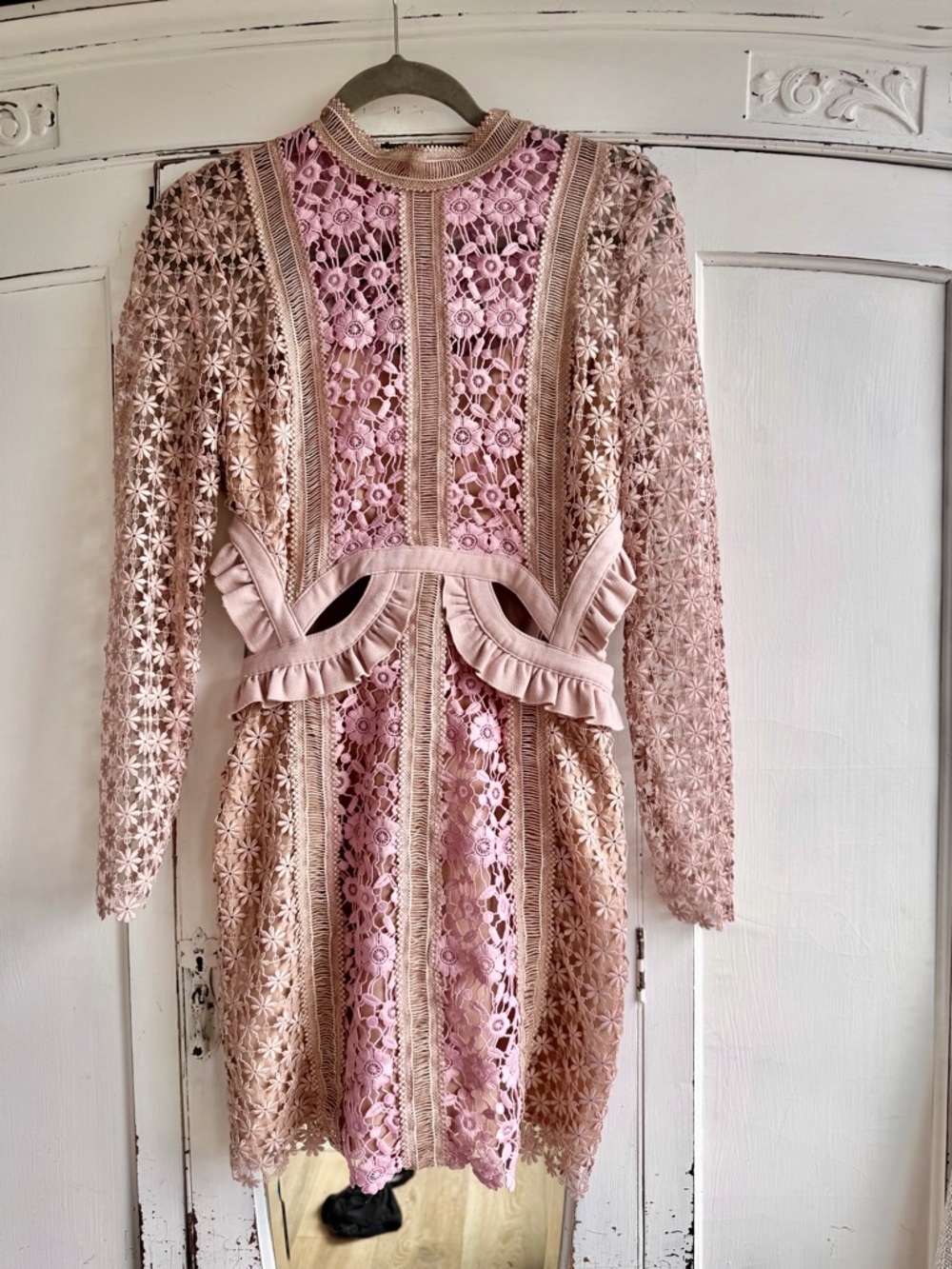 Self-Portrait Pink Floral Lace Mini Dress